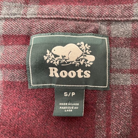 Roots Grey And Burgundy Plaid Flannel Long Sleeve Button Up Shirt, Size S - Picture 3 of 7